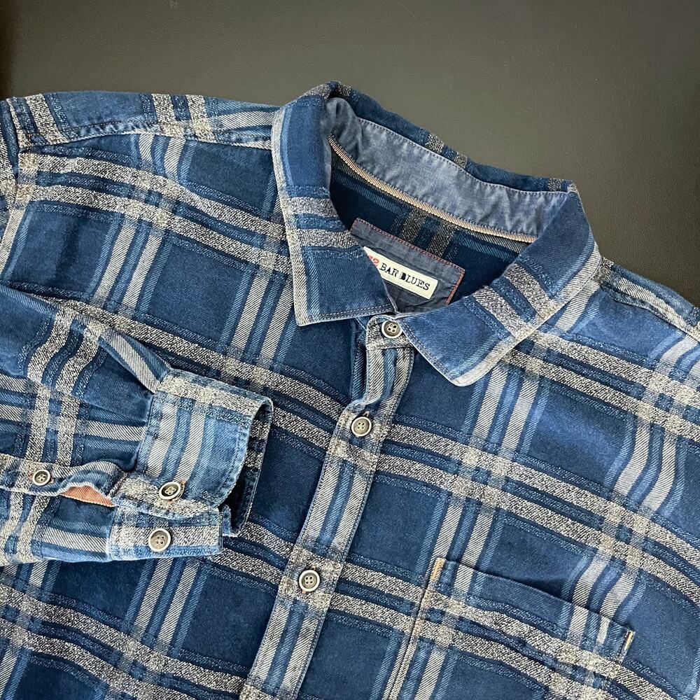 32 Bar Blues Shirt Mens XXL Blue Windowpane Button Up‎ Long Sleeve Textured